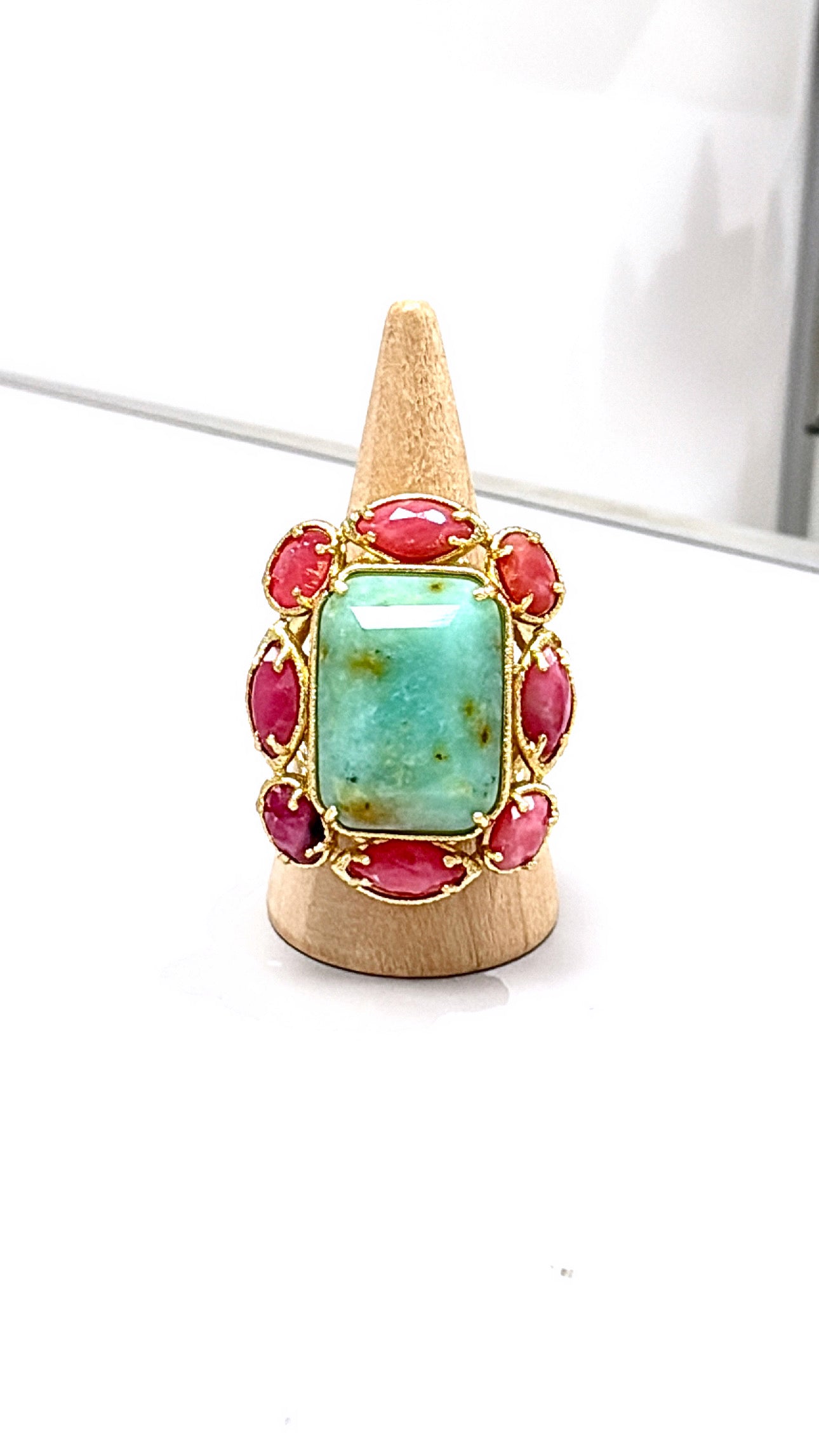 Bague Splendide Chrysoprase et Rhodonite