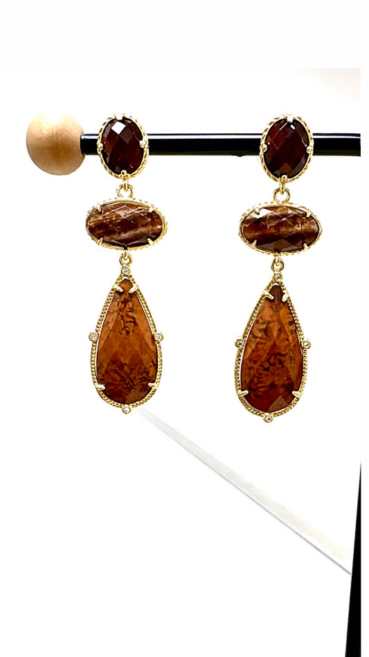 Boucles d’Oreilles Trio Jaspe et Œil de Tigre
