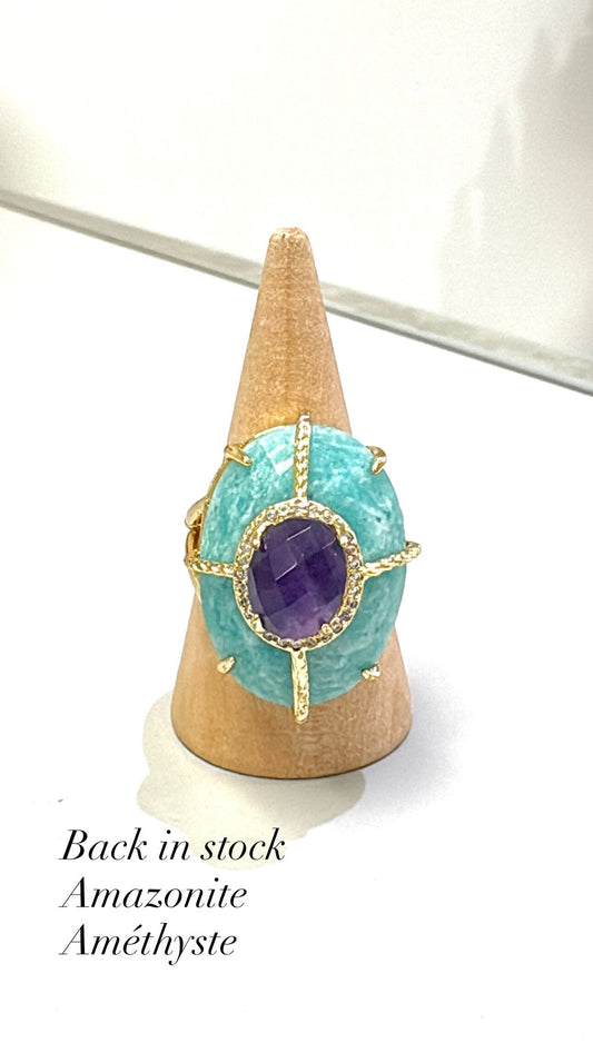 Bague Superbe Amazonite et Améthyste
