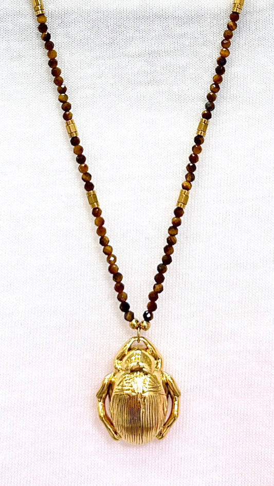 Collier Scarabée Œil de Tigre