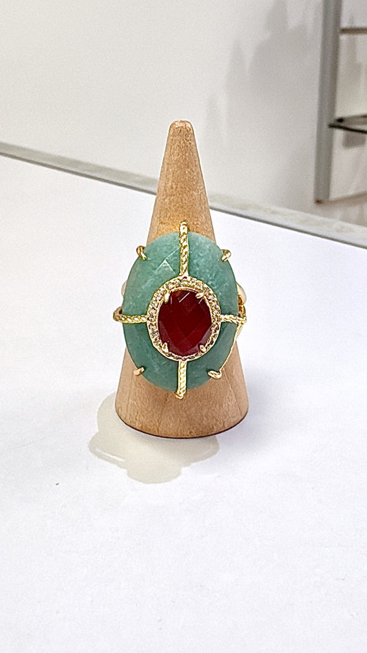 Bague Superbe Amazonite et Cornaline