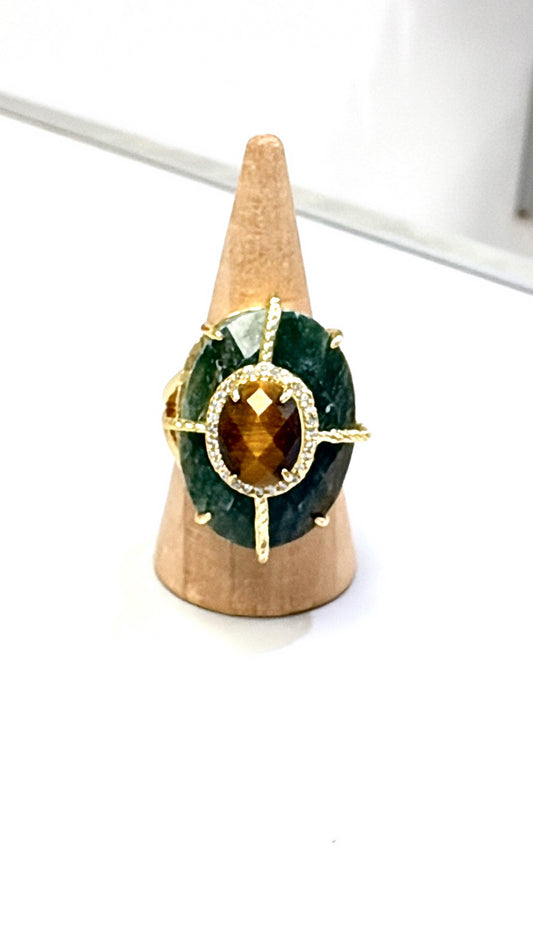 Bague Superbe Agate et Œil de Tigre