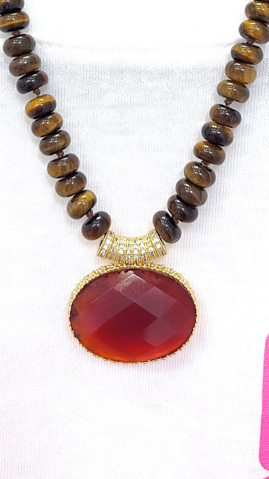 Collier Merveilleux Oeil de Tigre et Cornaline