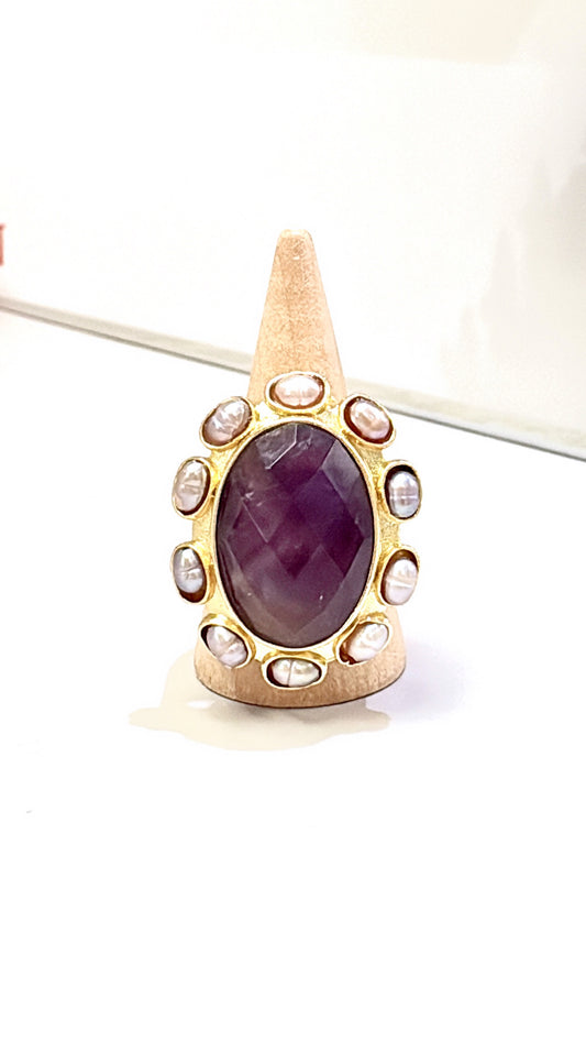 Bague La Sublime Améthyste et Perles d’eau douce
