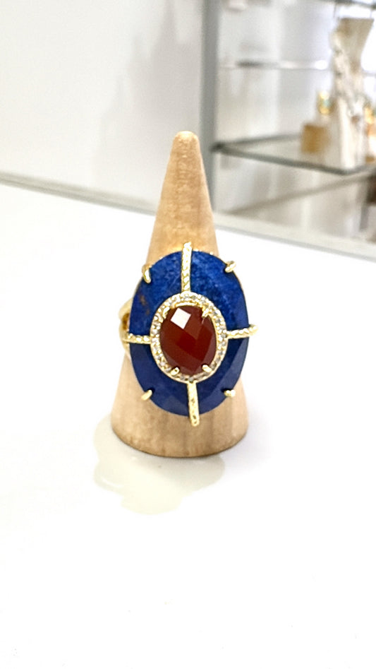 Bague Superbe Lapis-lazuli et Cornaline