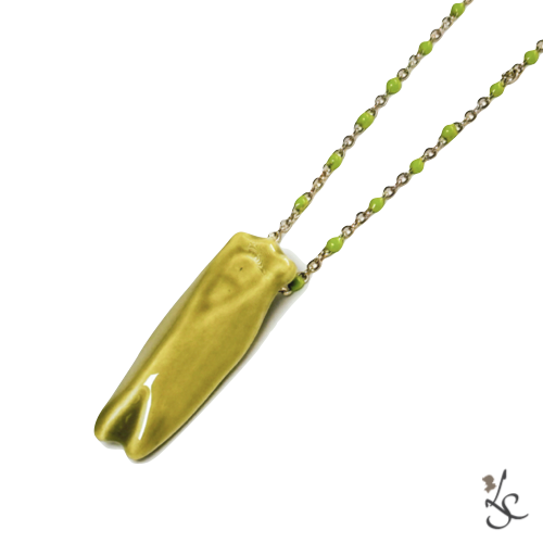Collier Cigale Faience Anis