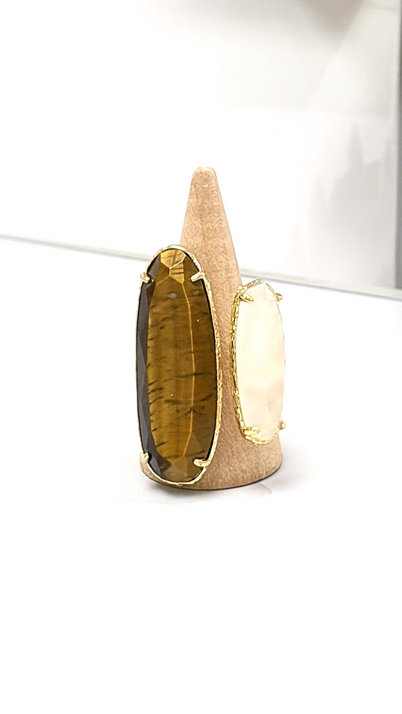 Bague Duo Œil de Tigre et Cristal de Roche