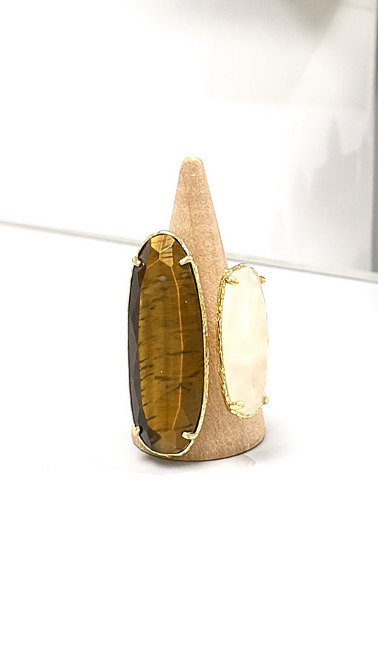 Bague Duo Œil de Tigre et Cristal de Roche