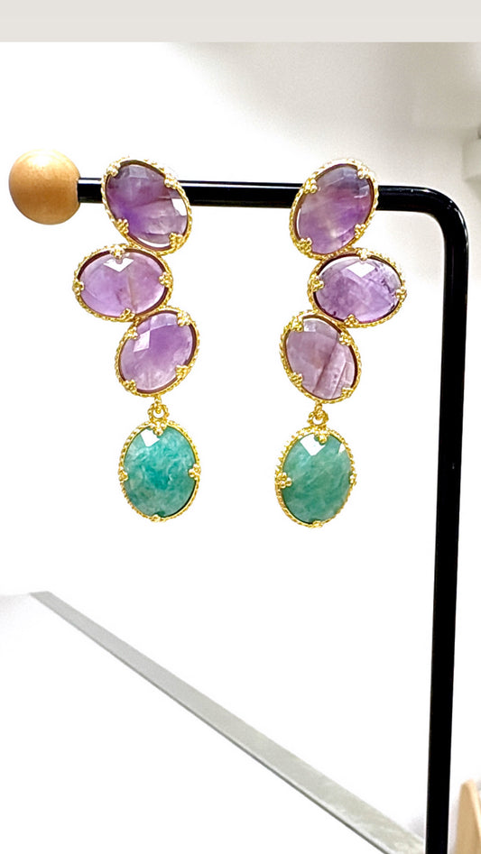 Boucle d’oreilles Majestueuse Améthyste et Amazonite
