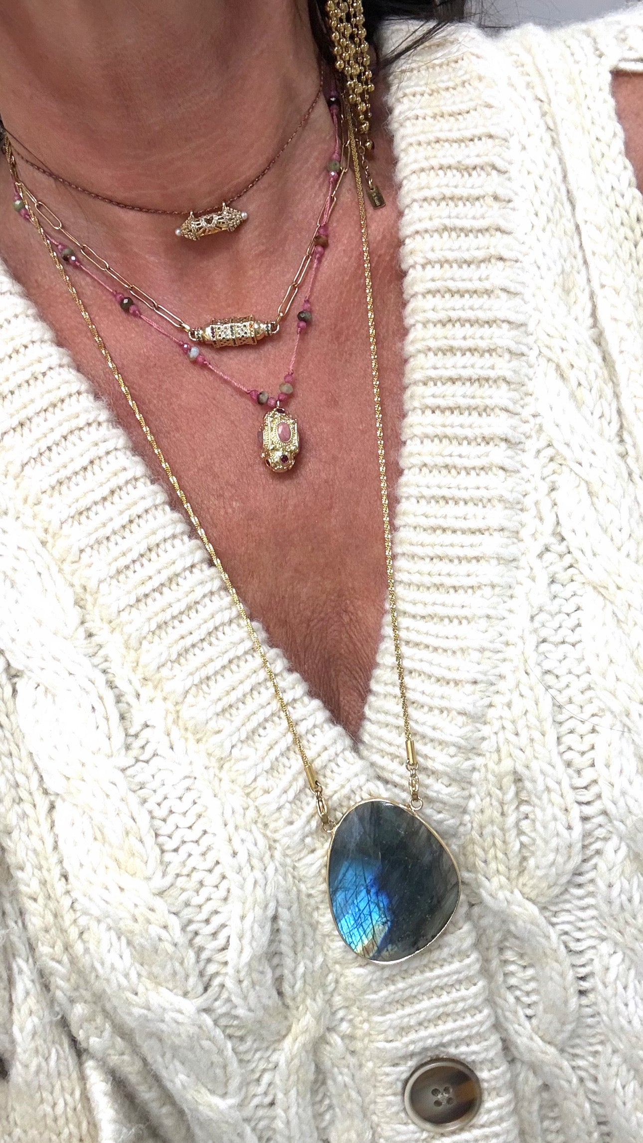 Sautoir Galet Labradorite